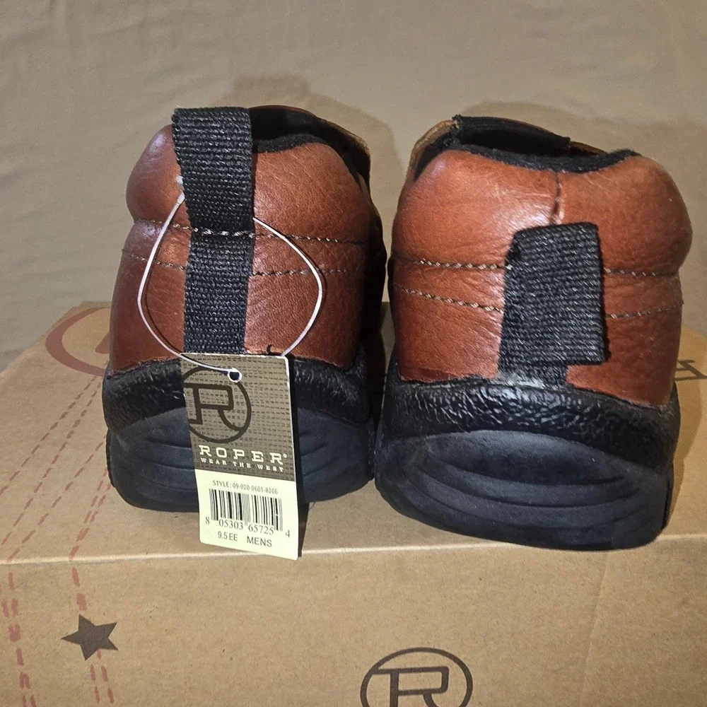 Roper Sport Slip On 9.5 EE Mens Bay Brown Leather Wide Performance Shoes